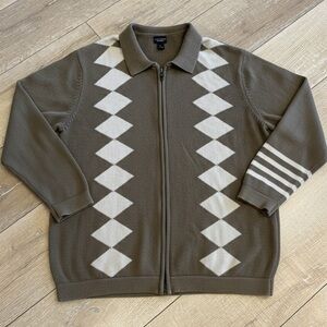 Vtg Reunion Menswear Argyle  Zip Cardigan Olive green L